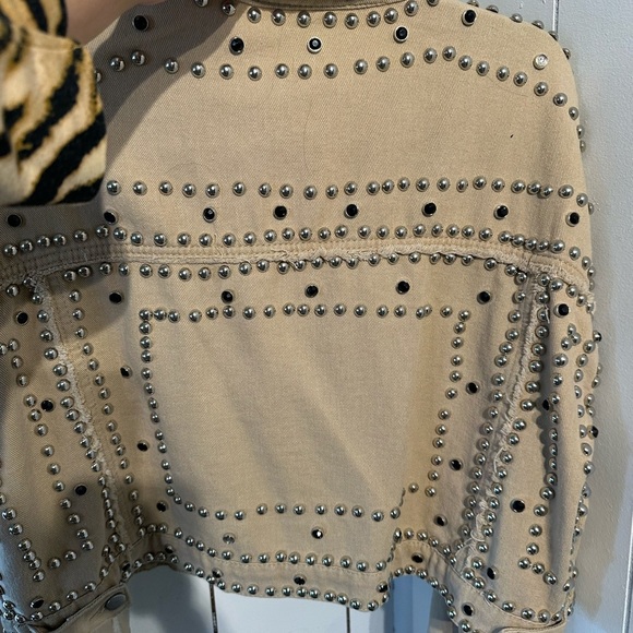 AKIRA Tan Jean Fabric with Silver and Black Accent Studs embellished all over. - Picture 6 of 8